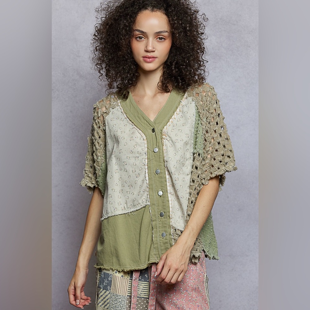 POL Women's Green Patchwork Top